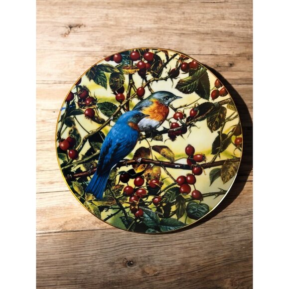 Vtg Portraits of Exquisite Birds The Beautiful Bluebirds Bradex Collector Plate - Picture 1 of 8